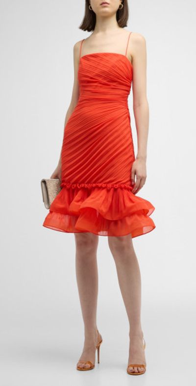 Ungaro - Toni Pleated Ruffle-Hem Midi Dress Ungaro - Toni Pleated Ruffle-Hem Midi Dress