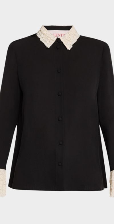 Valentino Garavani Lace Ruffle Button-Down Georgette Shirt