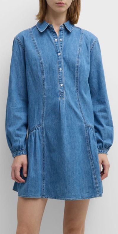Veronica Beard - Chaia Long-Sleeve Denim Mini Shirtdress