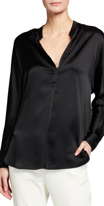 Vince Silk Band-Collar Blouse