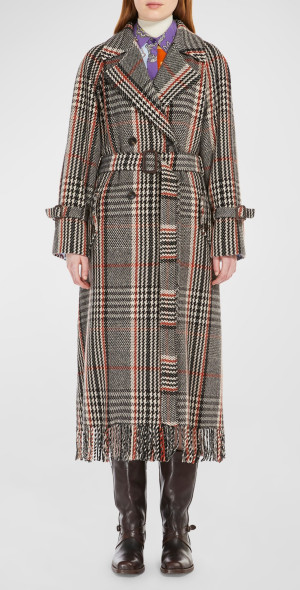 Weekend Max Mara - Gommoso Belted Plaid Fringe-Trim Coat