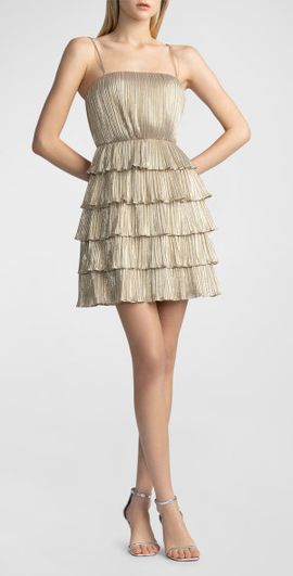 Zac Posen Sleeveless Ruffle Tiered Metallic Mini Dress