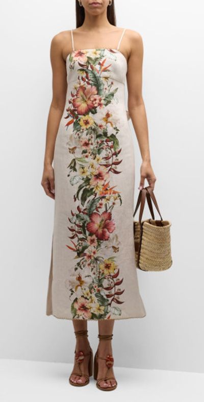 zimmermann lexi belted floral linen maxi dress Zimmermann Lexi Belted Floral Linen Maxi Dress In Pink Palm - 50% Off