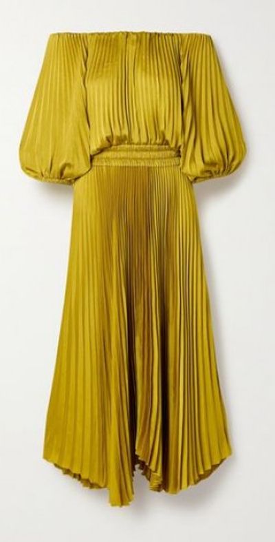 A.L.C. - Sienna off-the-shoulder pleated satin midi dress