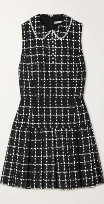 ALICE + OLIVIA Ellis faux pearl-embellished metallic bouclé-tweed mini dress