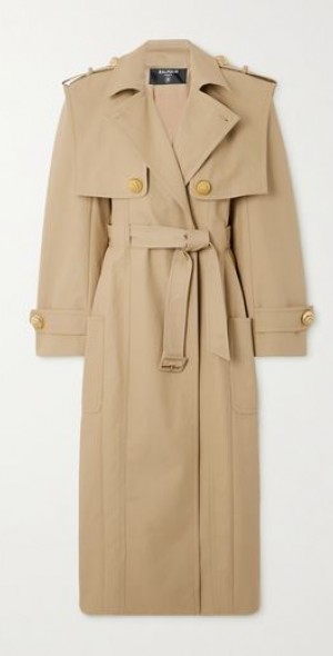 BALMAIN - Embellished belted cotton-gabardine trench coat
