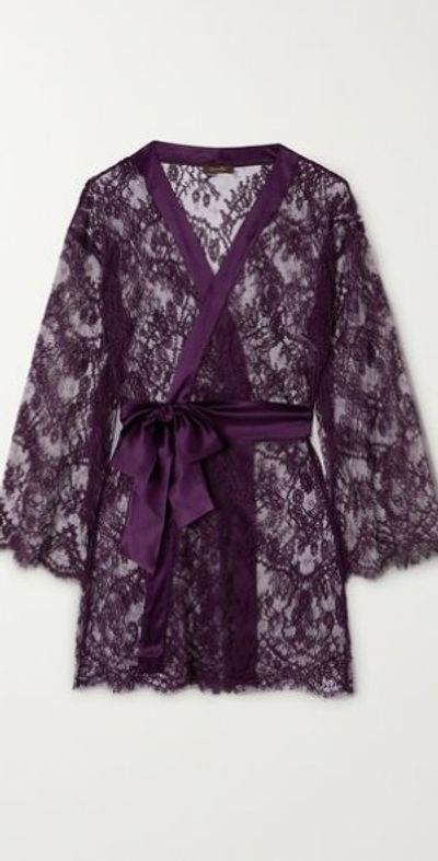 COCO DE MER - Lunaria satin-trimmed Leavers lace robe