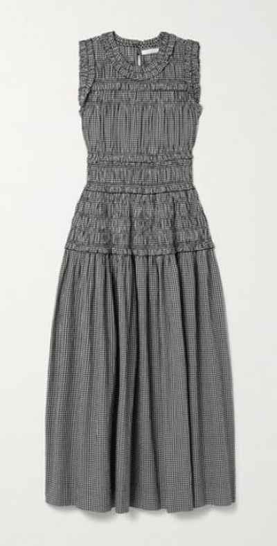 dôen mallory shirred gingham organic cotton midi dress DÔEN