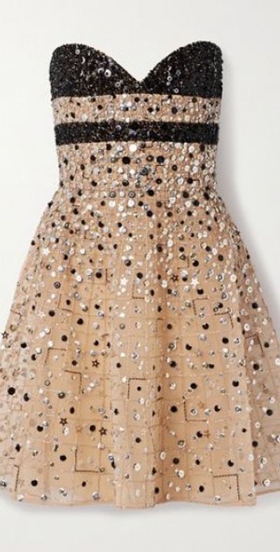 elie saab embroidered tulle short dress Elie Saab Women's Appliqud Sequinned Tulle Mini Dress In Silver