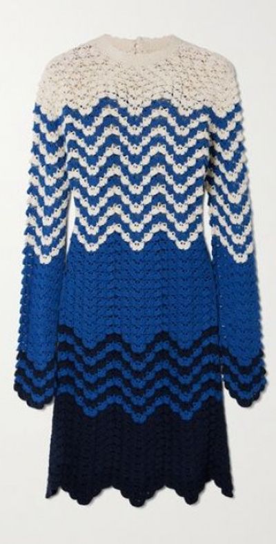 ESCVDO - Victoria striped crocheted cotton mini dress