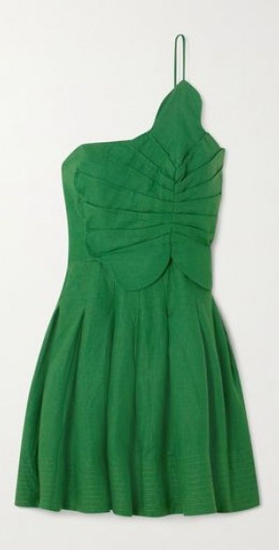FARM RIO - Lea one-shoulder pleated linen-blend mini dress