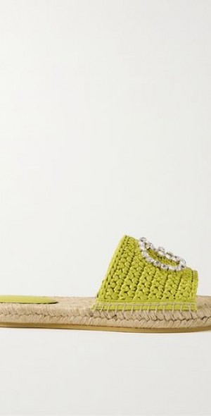 GUCCI☆関税込☆Cora クリスタル装飾 エスパドリーユ サンダル GUCCI Cora crystal-embellished raffia espadrille sandals