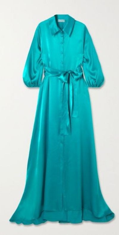 HALPERN - Belted silk-satin maxi shirt dress