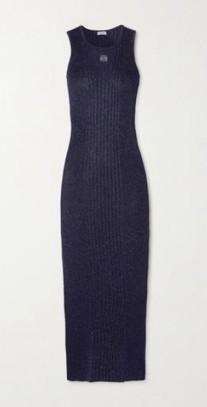 LOEWE - Anagram embroidered ribbed metallic cotton-jersey