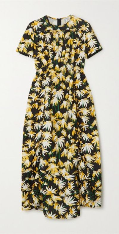green dress midi length Miss Circle Women's Jacinda Floral Print Ruched Breast Linen Midi Dress - Green