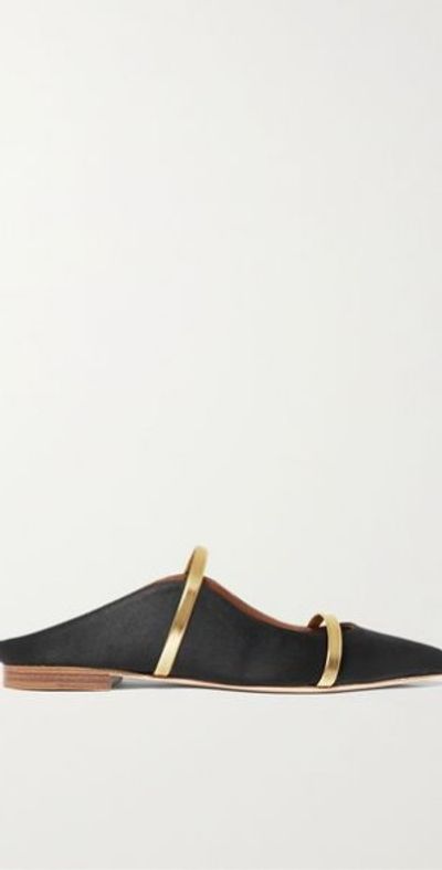 MALONE SOULIERS Maureen metallic leather-trimmed satin point-toe flats