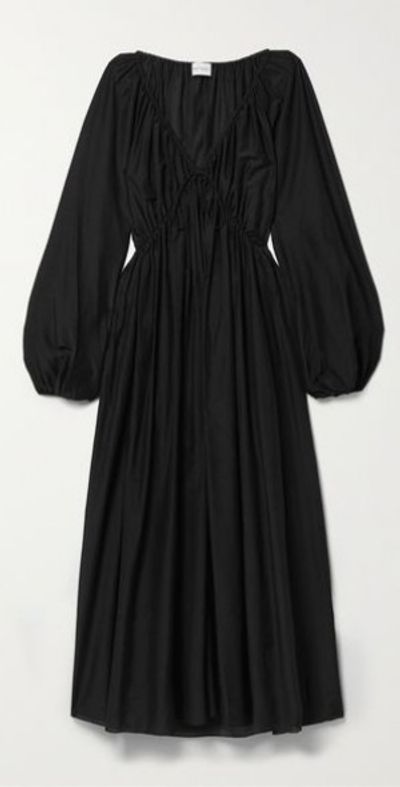 matteau gathered drop waist dress Matteau - Gathered Cotton-Silk Drop-Waist Maxi Dress - Burgundy - 4 main image 1