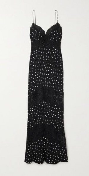 REBECCA VALLANCE - Celyn lace-trimmed polka-dot crepe maxi dress