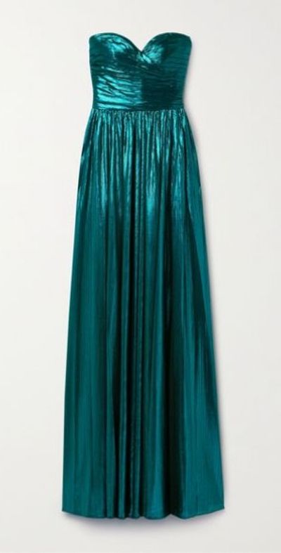 whimsical beauty emerald green satin plisse strapless maxi dress Secret Garden Strapless Bustier Maxi Dress – VICI