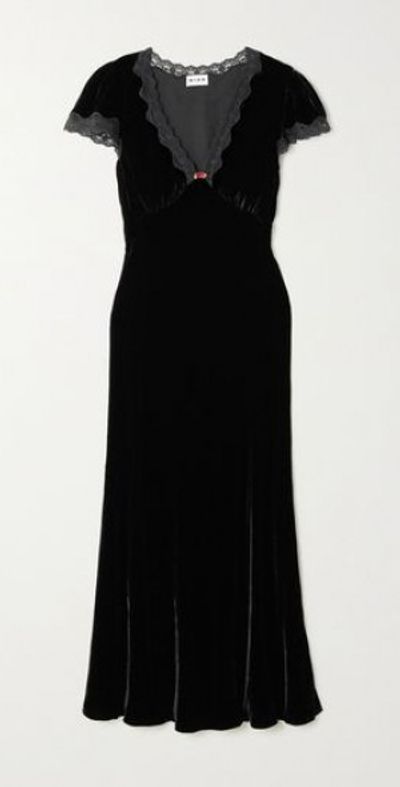 RIXO - Clarice appliqud lace-trimmed velvet midi dress