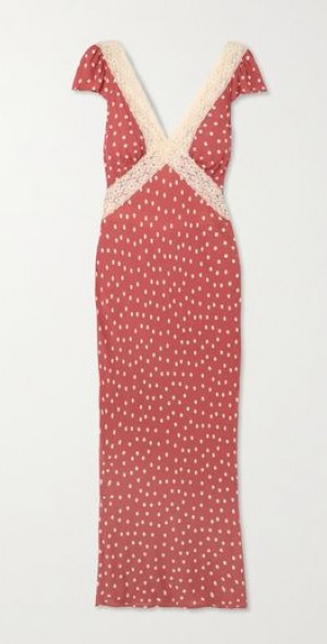 RIXO リキソー ブランド ワンピース Iggy lace-trimmed 1084145 RIXO - Iggy lace-trimmed polka-dot crepe de chine midi dress