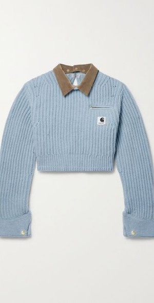 SACAI - + Carhartt WIP Detroit cropped velvet-trimmed ribbed