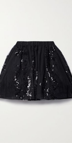 Jupe Simone Rocha En Tulle Noir - Brodée Fleurs Et Paillettes - Taille 40 - Occasion Très Bon état