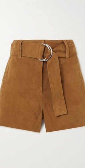 Embellished Button Suede Effect High-Waisted Shorts