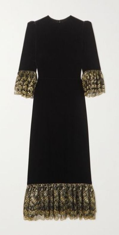 THE VAMPIRE'S WIFE - The Dark Dove metallic lace-trimmed velvet midi dress