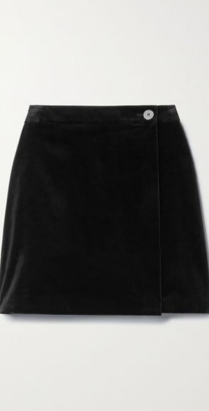 THEORY Cotton-blend velvet mini wrap skirt