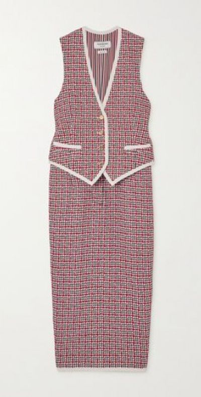 thom browne gingham dress Brown Gingham Seersucker Zacara Dress Pomander Place Light Brown Gingham / XS