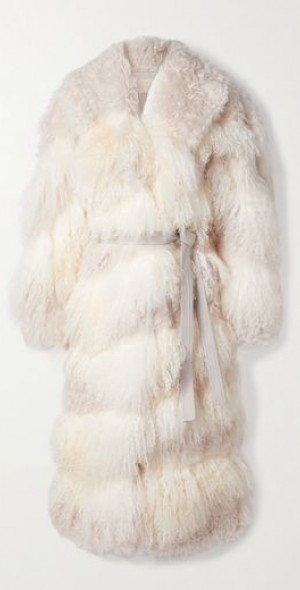 Leather Paneled Coat with Belt