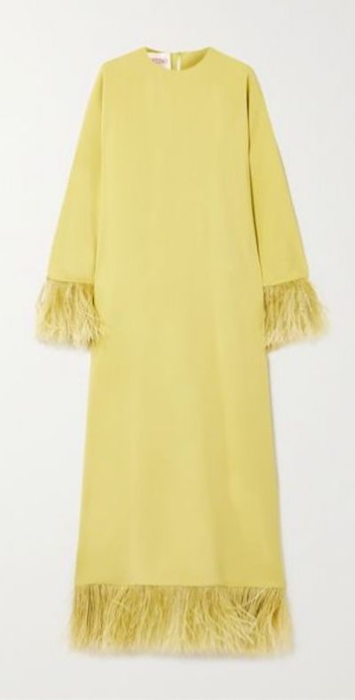 VALENTINO GARAVANI - Feather-trimmed silk-crepe maxi dress