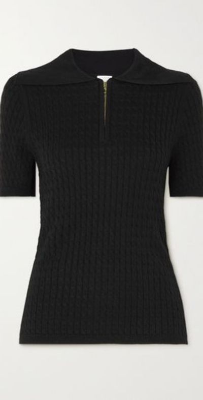 VARLEY Lillian cable-knit cotton-blend polo tennis top