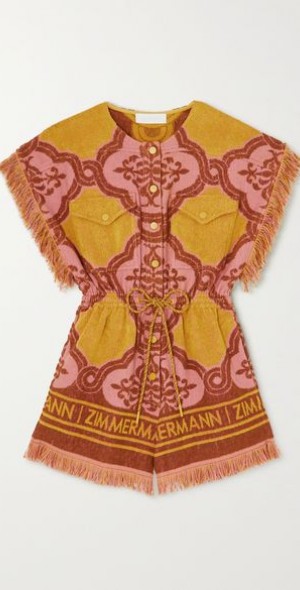 【ZIMMERMANN】cira fringed テリーコットン jacquard playsuit ZIMMERMANN - Cira fringed cotton-terry jacquard playsuit