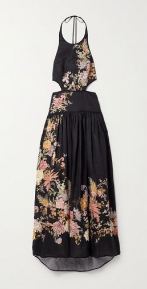 【Zimmermann】TALLOW HALTER MIDI DRESS ホルター ミディドレス Zimmermann Tallow Halter Midi Dress in Black Multi Floral | FWRD