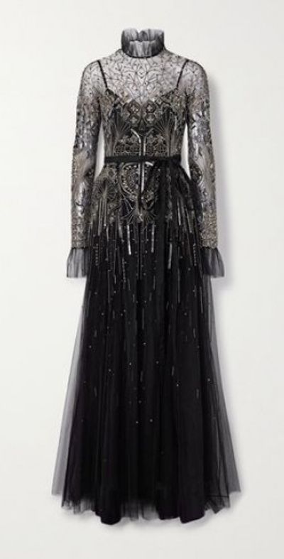 ZUHAIR MURAD - Belted embellished tulle turtleneck gown