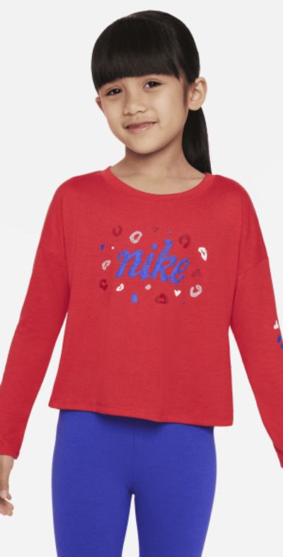 Nike Little Kids' Long Sleeve Cropped Leopard Top in Red