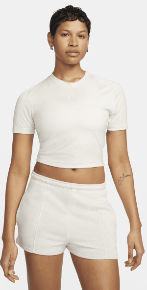 nike essentials short sleeve crop top in oatmeal