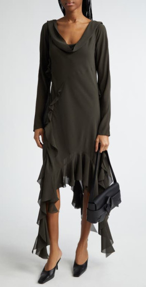 Acne Studios - Dalinda Ruffle Detail Long Sleeve Midi Dress in