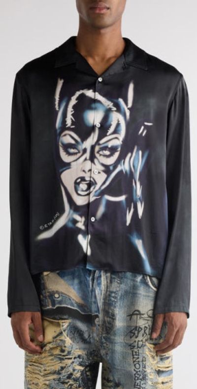 Acne Studios Acne Studios DC Comics™ Catwoman Button-Up Shirt in Black/Blue at Nordstrom, Size 36 Us