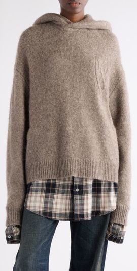 Acne Studios Acne Studios Krisp Layered Yak Hair & Alpaca Blend Sweater Hoodie in Beige Melange at Nordstrom, Size Large