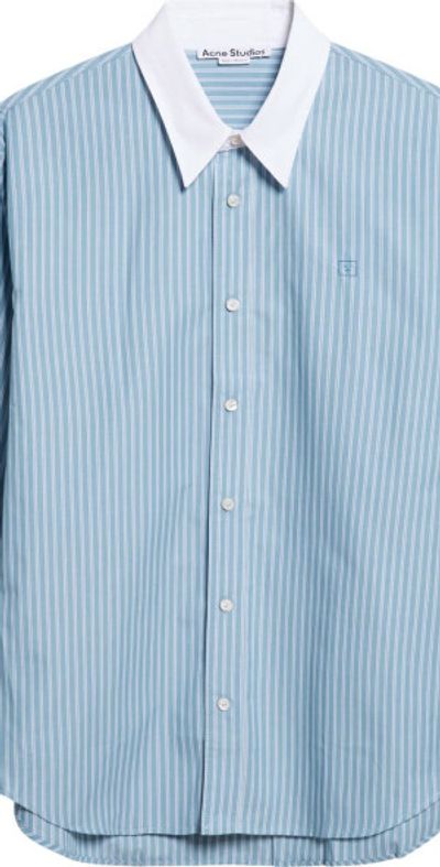 Acne Studios Acne Studios Sunnie Stripe Organic Cotton Poplin Button-Up Shirt in Turquoise Blue at Nordstrom, Size Small
