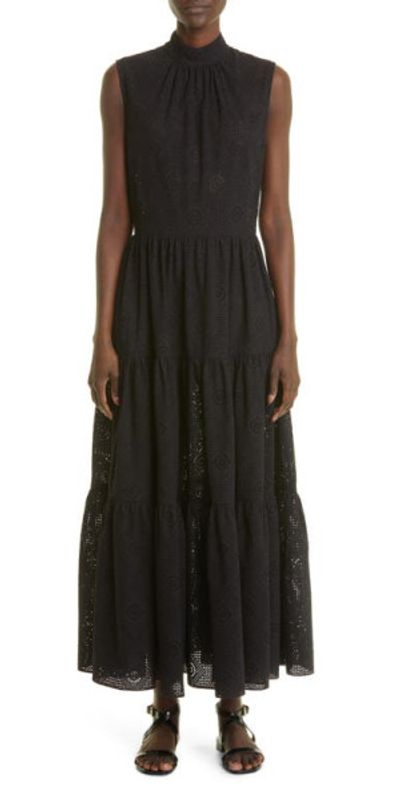 Adam Lippes - Sleeveless Tiered Eyelet Detail Mock Neck Cotton Dress in Black at Nordstrom Adam Lippes - Sleeveless Tiered Eyelet Detail Mock Neck Cotton Dress in Black at Nordstrom