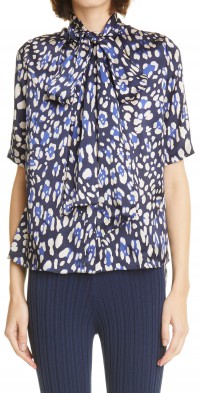 Adam Lippes Womens Red Printed Short Sleeve Jewel Neck Evening Top main image 1