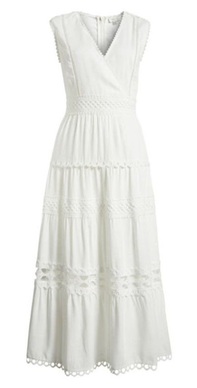Adelyn Rae Roxy Lace Trim Maxi Dress in White at Nordstrom, Size