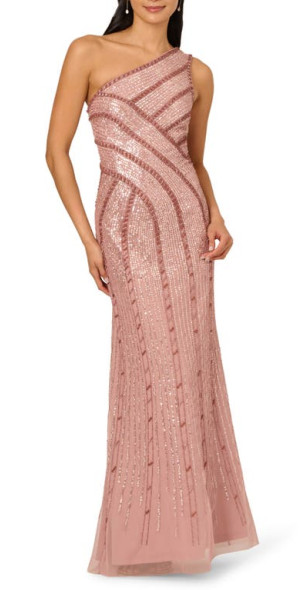 One Shoulder Adrianna Papell Embellished Tiered Gown Adrianna