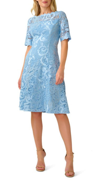 Adrianna Papell Embroidered Lace Cocktail Dress in Elegant Sky