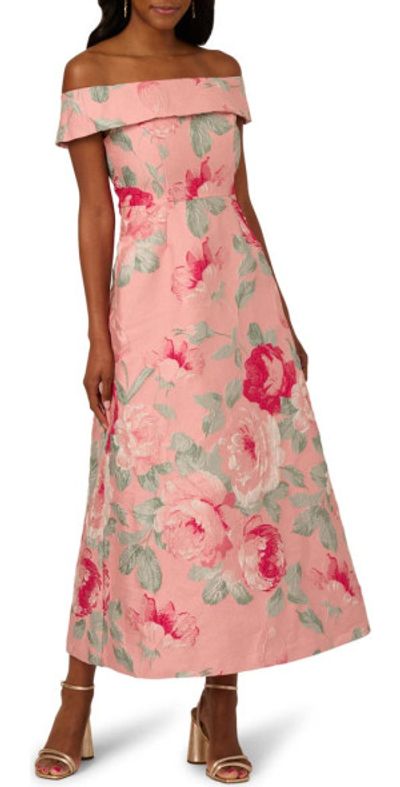 Adrianna Papell Adrianna Papell Floral Jacquard Off the Shoulder A-Line Dress in Pink Multi at Nordstrom, Size 4