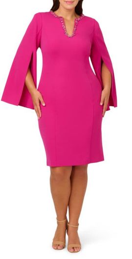 Adrianna Papell Adrianna Papell Jewel Cape Sleeve Crepe Sheath Dress in Berry Rose at Nordstrom, Size 14W